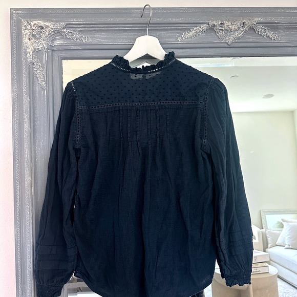 Quince Organic Textured Cotton Peasant Blouse Ruffle Neck Pintuck Long Sleeve S - Picture 9 of 12